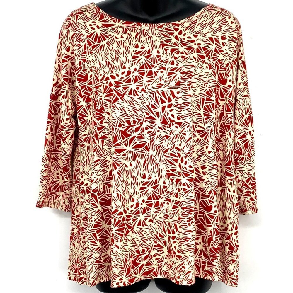 A-Line Ava Sky Top Blouse Tunic Boat Neck Half Sleeve Size Large Red Stretch EUC